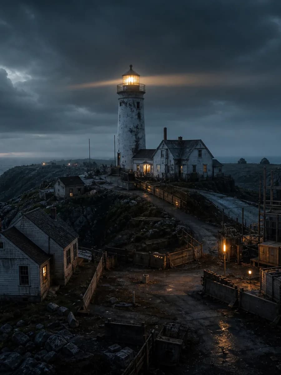 A portrait view of the cliffside lighthouse holdout.